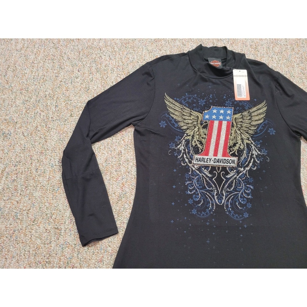 Harley Davidson Shirt Women Large Black Motorcycle Rider Biker Wings Chopper NWT - Picture 5 of 15